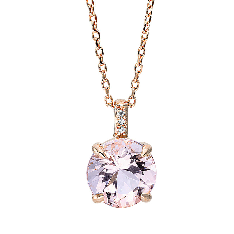 Collier 18 kt RG, mit ZÖ 40 cm + 42 cm, 3 Dia. 0,01 ct, TW-si, 1 Morganit 1,00 ct rosa