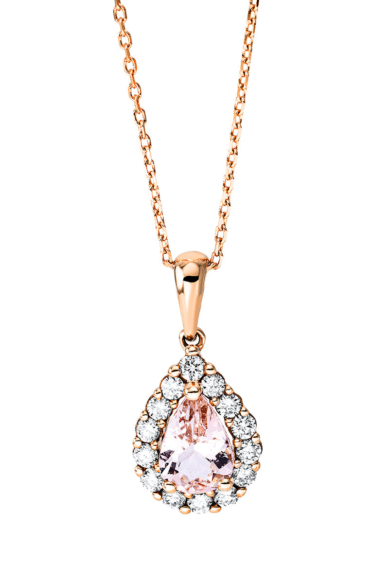 Collier 18 kt RG, mit ZÖ 40 cm + 4 cm, 4 Brill. 0,06 ct, TW-si, 10 Brill. 0,19 ct, TW-si, 1 Morganit 0,60 ct rosa