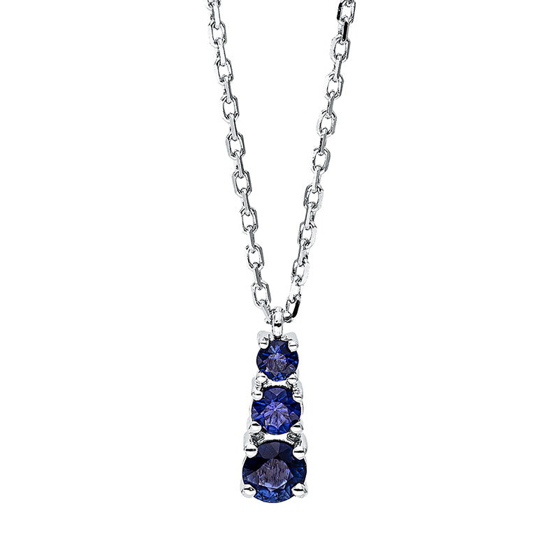 Collier 18 kt WG, mit ZÖ 40 cm + 42 cm, 1 Saphir 0,10 ct blau, 1 Saphir 0,05 ct blau, 1 Saphir 0,03 ct blau