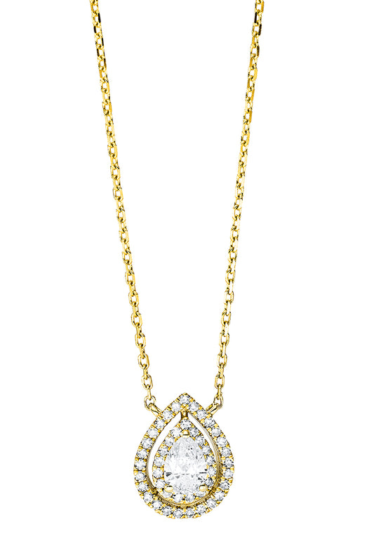 Collier 18 kt GG, mit ZÖ 40 cm + 42 cm, 1 Tropfen 0,20 ct, TW-si, 44 Dia. 0,11 ct, TW-si