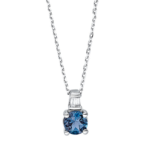 Collier 18 kt WG, mit ZÖ 40 cm + 42 cm, 2 Bag. 0,02 ct, TW-si, 1 Topas 0,61 ct Lond. blue