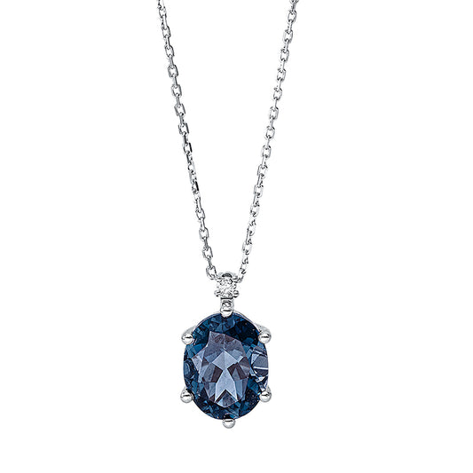 Collier 18 kt WG, mit ZÖ 40 cm + 42 cm, 1 Brill. 0,02 ct, TW-si, 1 Topas 2,30 ct Lond. blue