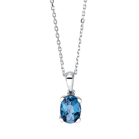 Collier 18 kt WG, mit ZÖ 40 cm + 42 cm, 1 Topas 0,98 ct Lond. blue