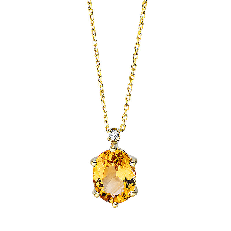 Collier 18 kt GG, mit ZÖ 40 cm + 42 cm, 1 Brill. 0,02 ct, TW-si, 1 Citrin 1,55 ct gelb