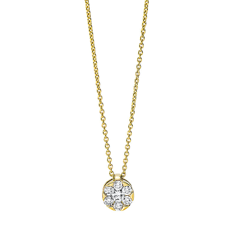 Collier 18 kt GG, mit ZÖ 42 cm, 1 Brill. 0,08 ct, TW-si, 6 Brill. 0,18 ct, TW-si