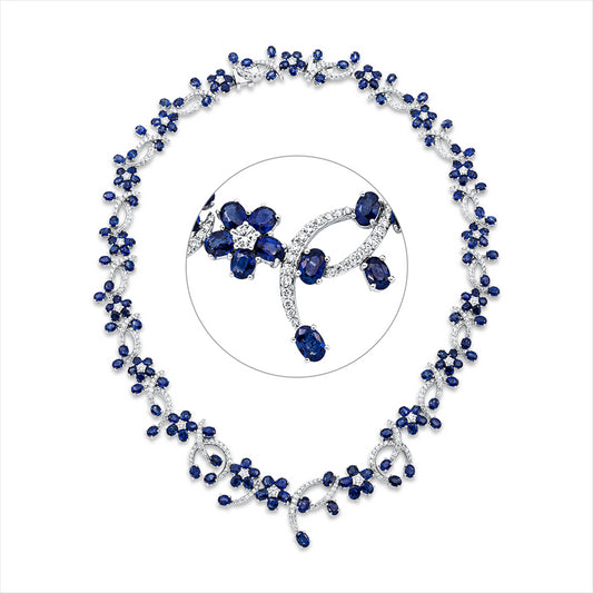 Collier 18 kt WG,18 Brill. 2,25 ct, TW-vsi, 354 Brill. 5,93 ct, TW-vsi, 159 Saphire 52,06 ct blau