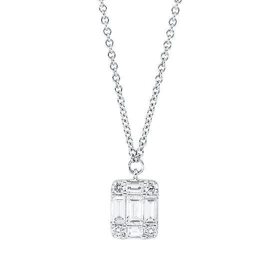 Collier 18 kt WG, mit ZÖ 40 cm + 43 cm, 5 Bag. 0,24 ct, TW-si, 4 Brill. 0,06 ct, TW-si