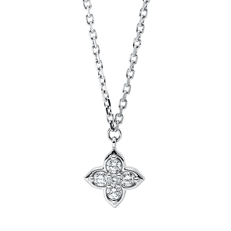 Collier 18 kt WG, mit ZÖ 40 cm + 43 cm, 5 Brill. 0,17 ct, TW-si