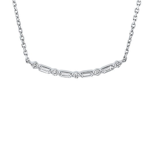 Collier 18 kt WG, mit ZÖ 40 cm + 43 cm, 4 Bag. 0,16 ct, TW-si, 5 Brill. 0,11 ct, TW-si