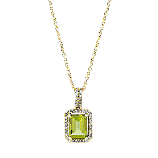 Collier 18 kt GG, mit ZÖ 42 cm, 40 Dia. 0,16 ct, TW-si, 1 Peridot 1,73 ct grün