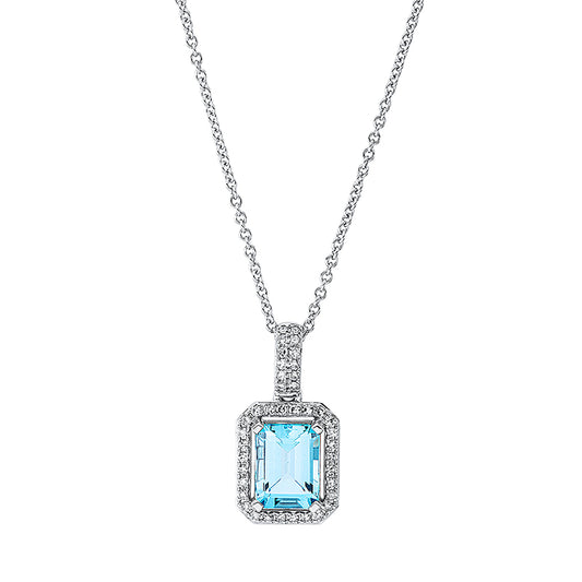 Collier 18 kt WG, mit ZÖ 42 cm, 40 Dia. 0,16 ct, TW-si, 1 Topas 1,97 ct blau