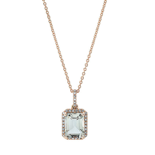 Collier 18 kt RG, mit ZÖ 42 cm, 34 Dia. 0,14 ct, TW-si, 1 Amethyst 2,32 ct grün
