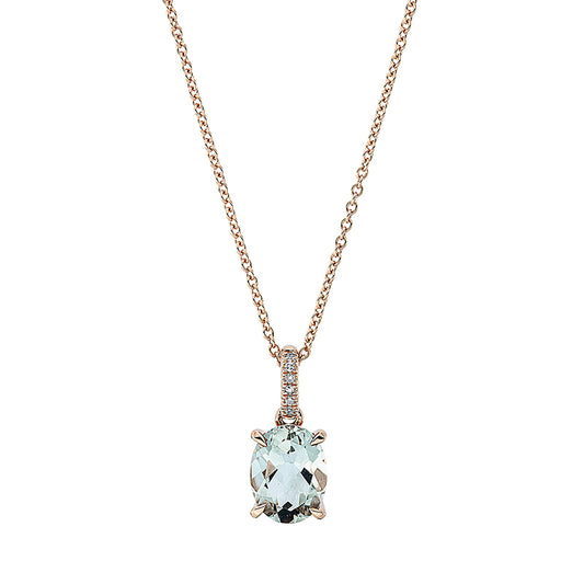 Collier 18 kt RG, mit ZÖ 42 cm, 6 Dia. 0,02 ct, TW-si, 1 Amethyst 1,71 ct grün