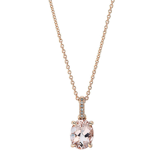 Collier 18 kt RG, mit ZÖ 42 cm, 6 Dia. 0,02 ct, TW-si, 1 Morganit 1,66 ct rosa