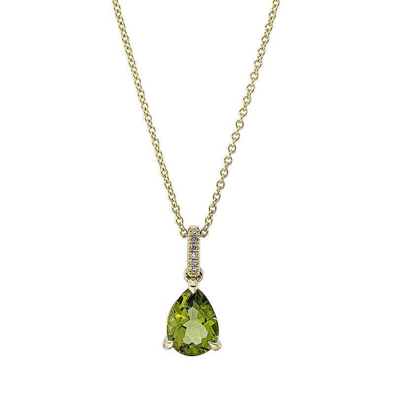 Collier 18 kt GG, mit ZÖ 42 cm, 6 Dia. 0,02 ct, TW-si, 1 Peridot 1,80 ct grün