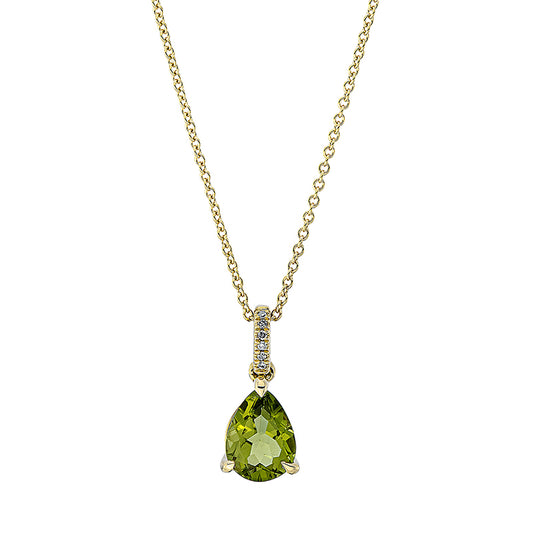 Collier 18 kt GG, mit ZÖ 42 cm, 6 Dia. 0,02 ct, TW-si, 1 Peridot 1,80 ct grün
