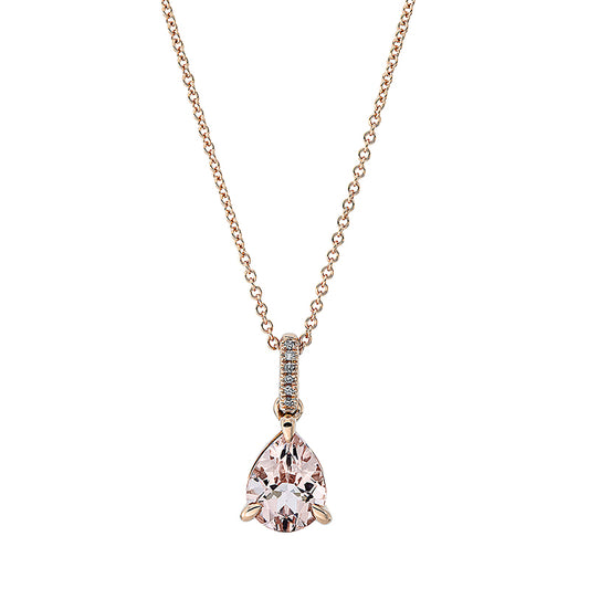 Collier 18 kt RG, mit ZÖ 42 cm, 6 Dia. 0,02 ct, TW-si, 1 Morganit 1,48 ct rosa