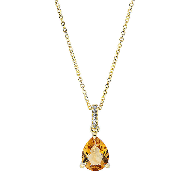 Collier 18 kt GG, mit ZÖ 42 cm, 6 Dia. 0,02 ct, TW-si, 1 Citrin 1,48 ct gelb