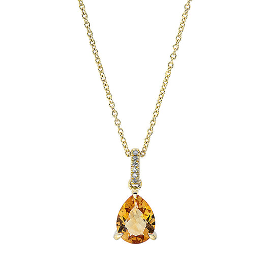 Collier 18 kt GG, mit ZÖ 42 cm, 6 Dia. 0,02 ct, TW-si, 1 Citrin 1,48 ct gelb