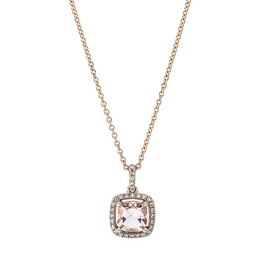 Collier 18 kt RG, mit ZÖ 42 cm, 29 Dia. 0,11 ct, TW-si, 1 Morganit 0,85 ct rosa
