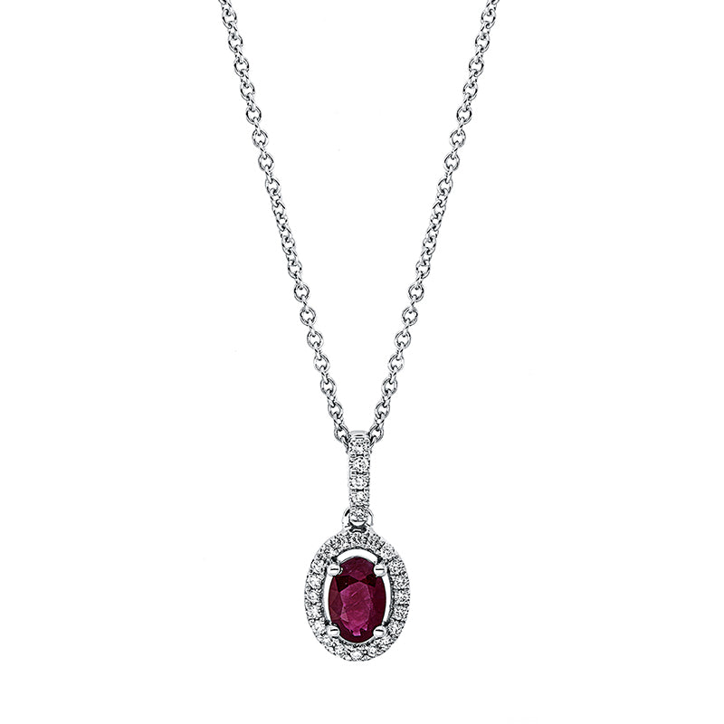 Collier 18 kt WG, mit ZÖ 42 cm, 25 Brill. 0,11 ct, TW-si, 1 Rubin 0,46 ct rot