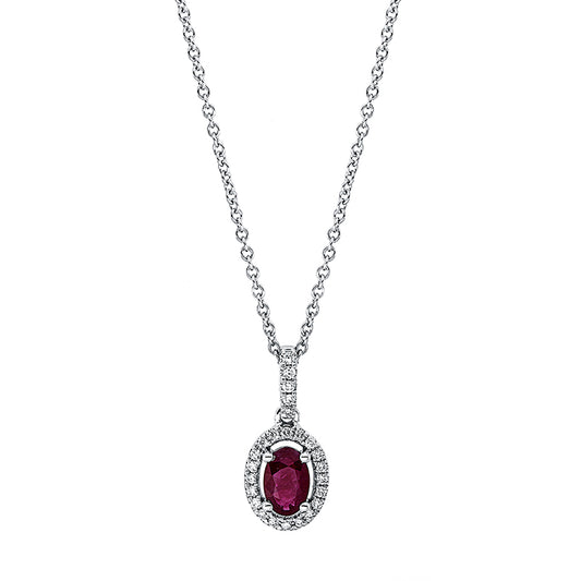 Collier 18 kt WG, mit ZÖ 42 cm, 25 Brill. 0,11 ct, TW-si, 1 Rubin 0,46 ct rot
