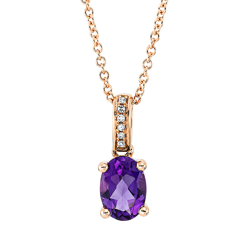 Collier 18 kt RG, mit ZÖ 42 cm, 6 Dia. 0,02 ct, TW-si, 1 Amethyst 0,68 ct lila