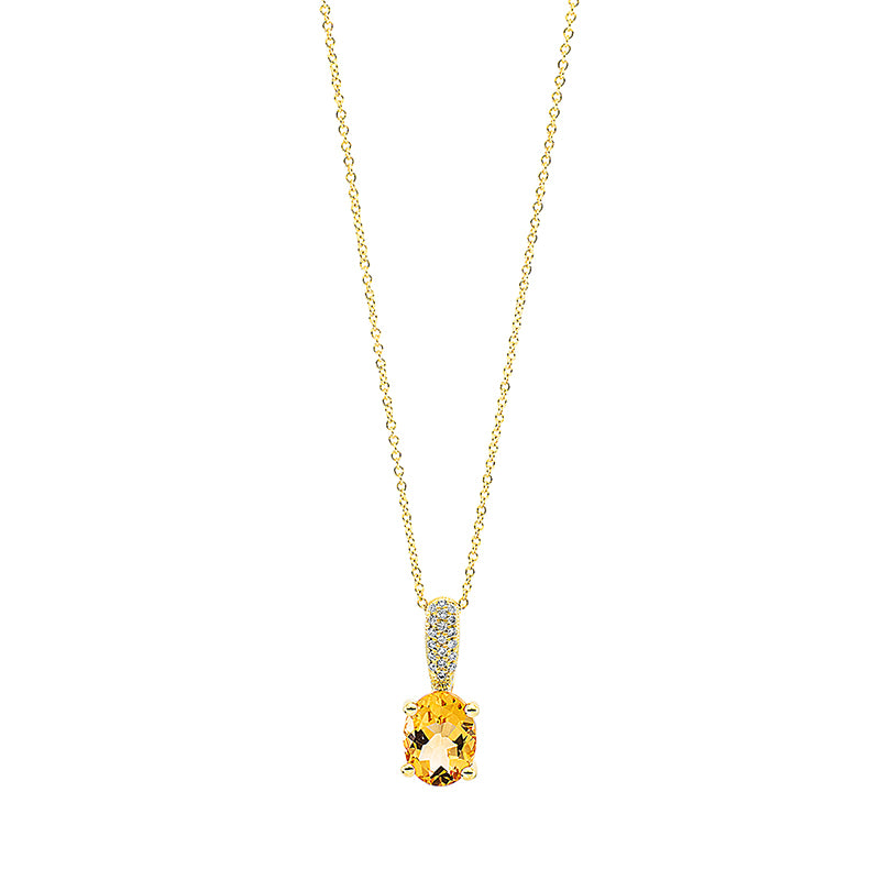 Collier 18 kt GG, mit Öse, 19 Brill. 0,08 ct, TW-si, 1 Citrin 2,00 ct gelb