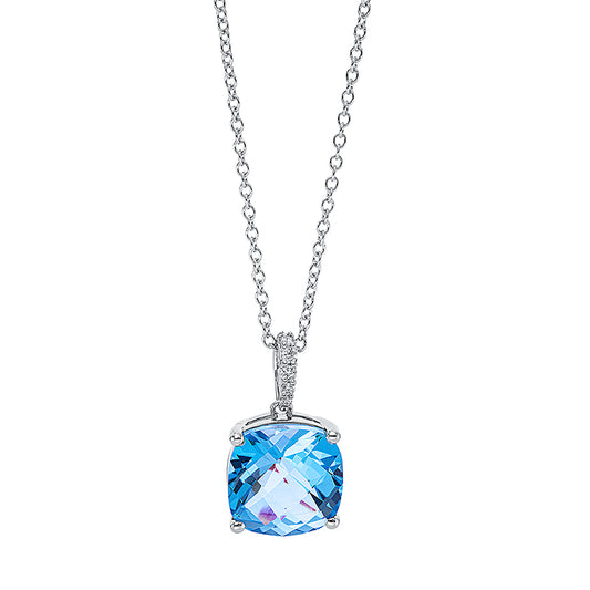 Collier 18 kt WG, mit ZÖ bei 40 cm, 5 Brill. 0,04 ct, TW-si, 1 Topas 4,50 ct blau