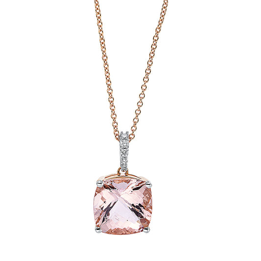 Collier 18 kt RG, mit ZÖ bei 41 cm, 5 Brill. 0,04 ct, TW-si, 1 Morganit 4,09 ct rosa
