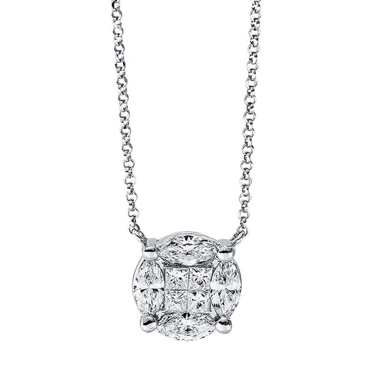 Collier 18 kt WG, mit ZÖ 38 cm ,40.5cm, 4 Nav. 0,51 ct, TW-si, 4 Princ. 0,17 ct, TW-si