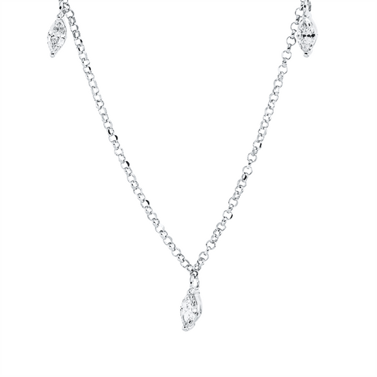 Collier 18 kt WG, mit ZÖ 38 cm,40.5cm, 3 Nav. 0,11 ct, TW-si