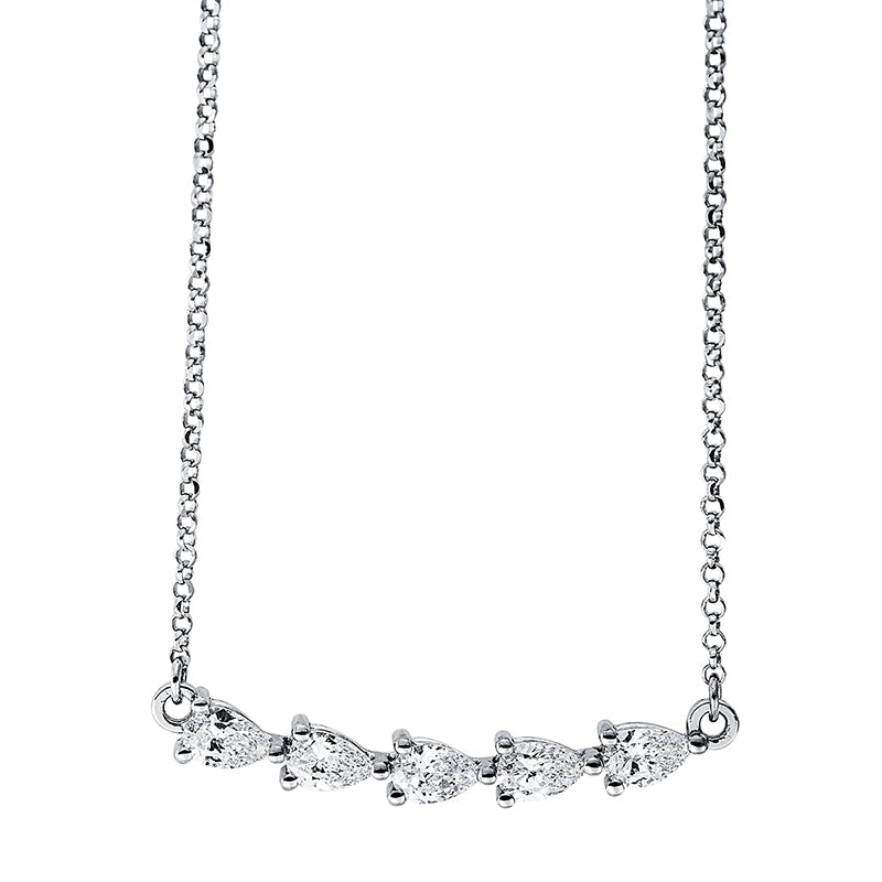Collier 18 kt WG, mit ZÖ 38 cm + 40,6 cm, 5 Tropfen 0,46 ct, TW-si