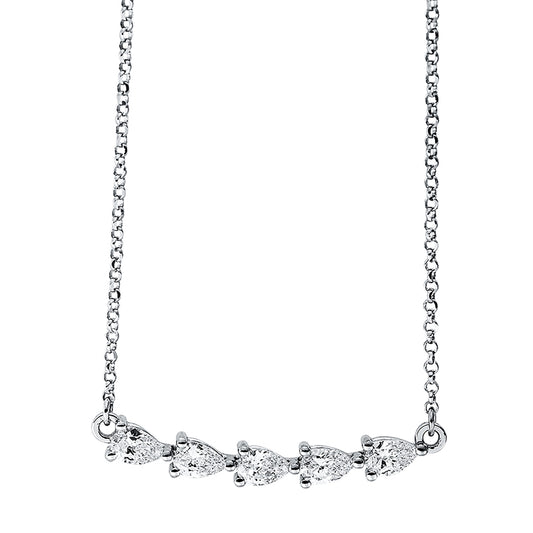 Collier 18 kt WG, mit ZÖ 38 cm + 40,6 cm, 5 Tropfen 0,46 ct, TW-si
