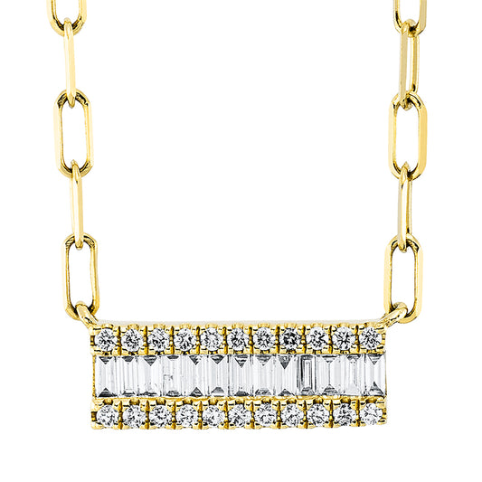 Collier 18 kt GG, mit ZÖ 40 cm, 12 Bag. 0,20 ct, TW-si, 22 Brill. 0,11 ct, TW-si