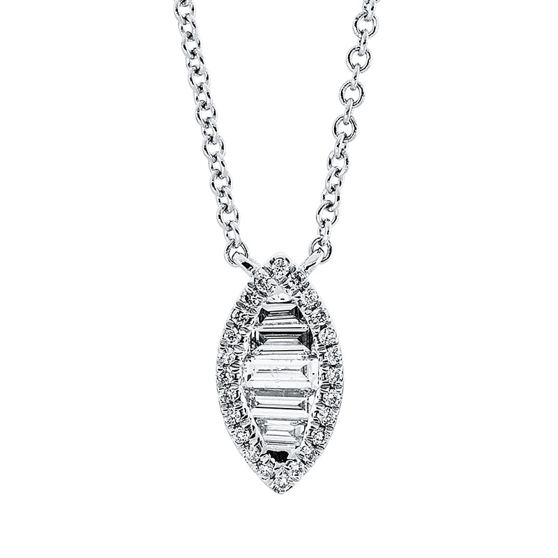 Collier 18 kt WG, 2 Bag. 0,03 ct, TW-si, 2 Bag. 0,10 ct, TW-si, 1 Bag. 0,06 ct, TW-si, 24 Brill. 0,06 ct