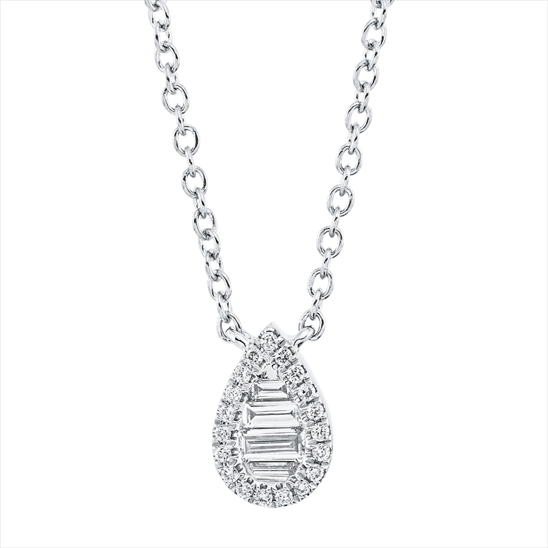 Collier 18 kt WG, mit ZÖ 38cm,40,6cm,43,2cm, 4 Bag. 0,13 ct, TW-si, 19 Brill. 0,05 ct, TW-si