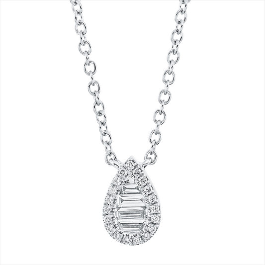 Collier 18 kt WG, mit ZÖ 38cm,40,6cm,43,2cm, 4 Bag. 0,13 ct, TW-si, 19 Brill. 0,05 ct, TW-si