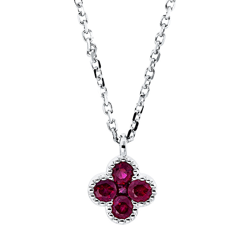 Collier 18 kt WG, mit ZÖ 40 cm + 43 cm, 4 Rubine 0,31 ct rot, 1 Rubin 0,02 ct rot