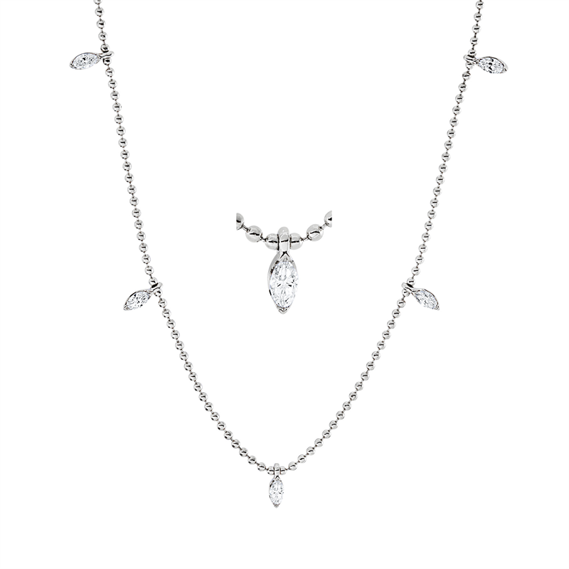 Collier 18 kt WG, 5 Nav. 0,16 ct, TW-vsi