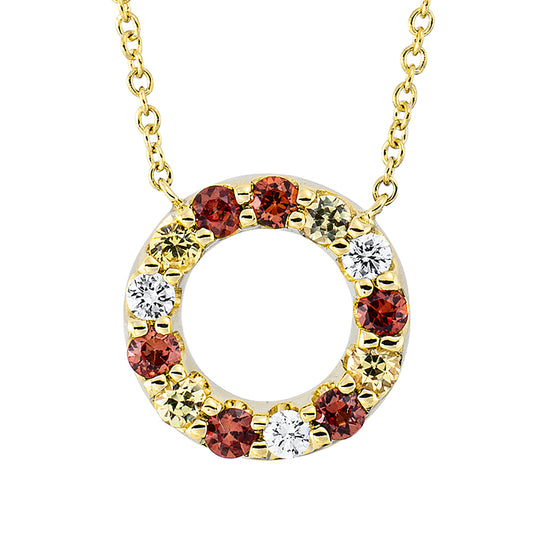 Collier 18 kt GG, 3 Brill. 0,06 ct, TW-si, 6 Saphire 0,18 ct orange, 4 Saphire 0,12 ct gelb