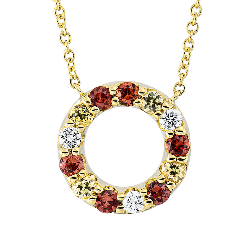 Collier 18 kt GG, mit ZÖ 36.5 cm + 38 cm, 3 Brill. 0,06 ct, TW-si, 6 Saphire 0,18 ct orange, 4 Saphire 0,12 ct gelb
