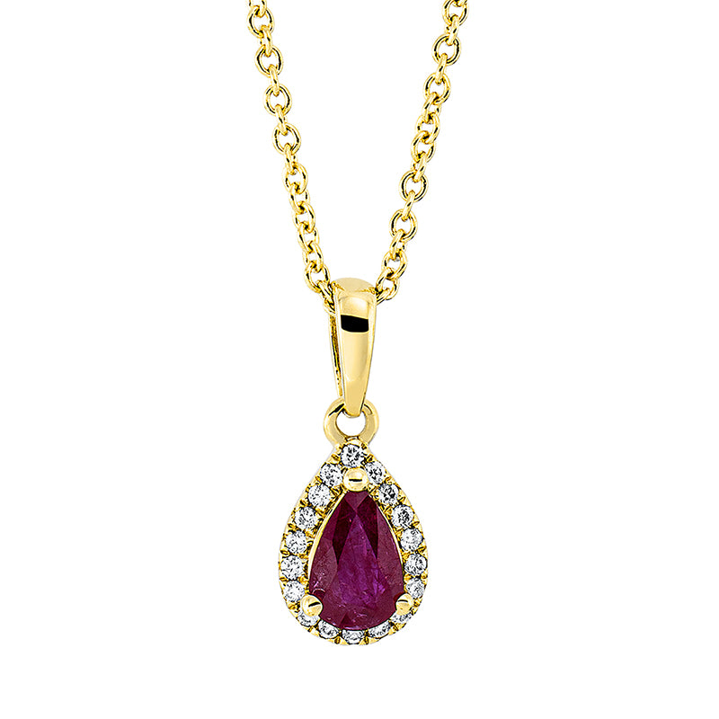Collier 18 kt GG, mit ZÖ 42 cm, 18 Brill. 0,07 ct, TW-si, 1 Rubin 0,39 ct rot
