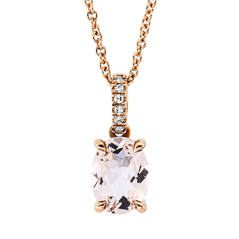 Collier 18 kt RG, mit ZÖ 42 cm, 6 Dia. 0,02 ct, TW-si, 1 Morganit 1,08 ct rosa