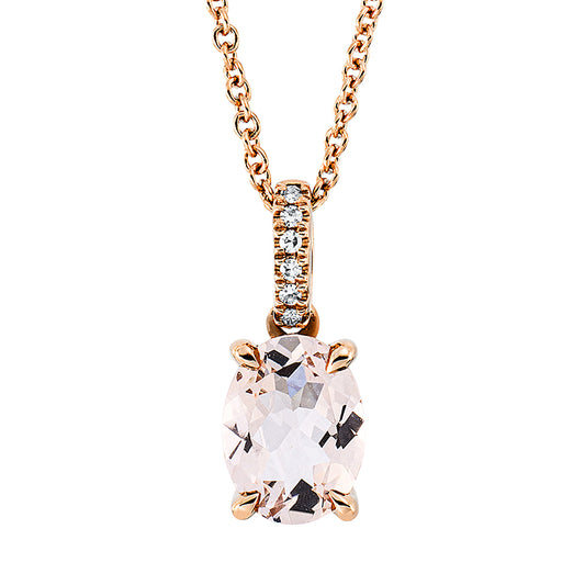 Collier 18 kt RG, mit ZÖ 42 cm, 6 Dia. 0,02 ct, TW-si, 1 Morganit 1,08 ct rosa