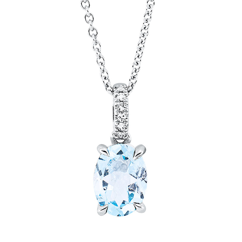 Collier 18 kt WG, mit ZÖ 42 cm, 6 Dia. 0,02 ct, TW-si, 1 Topas 1,35 ct sky blue