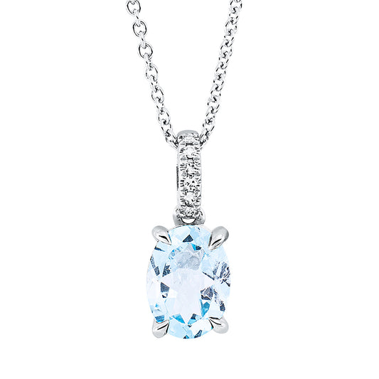 Collier 18 kt WG, mit ZÖ 42 cm, 6 Dia. 0,02 ct, TW-si, 1 Topas 1,35 ct sky blue