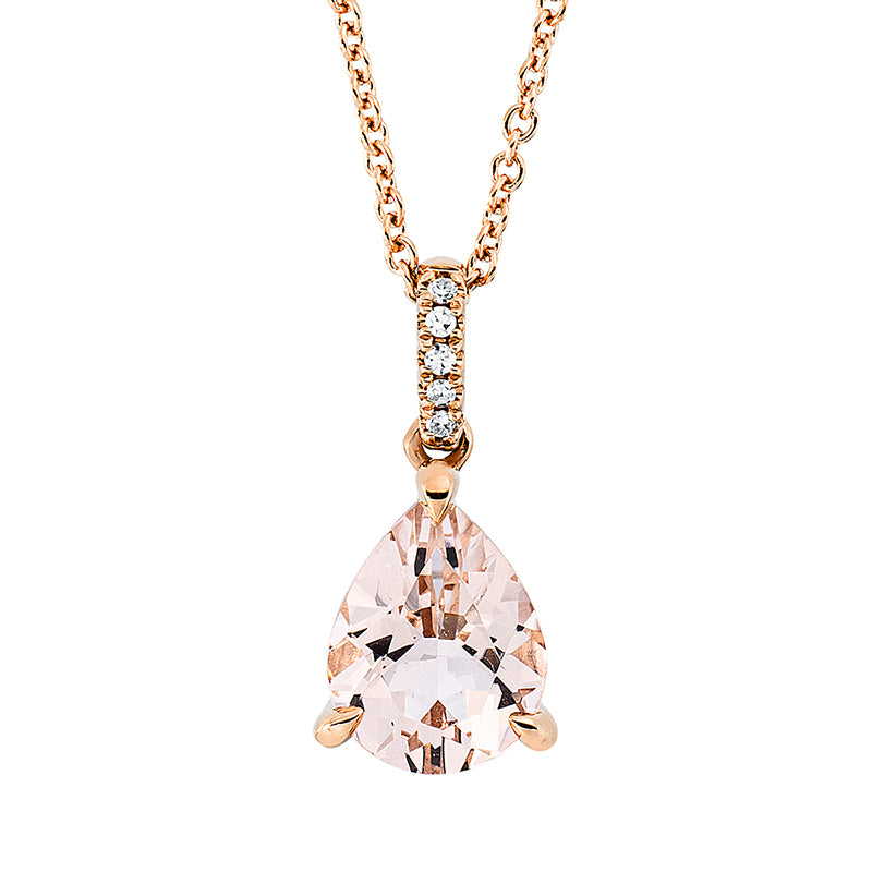 Collier 18 kt RG, mit ZÖ 42 cm, 5 Dia. 0,02 ct, TW-si, 1 Morganit 1,33 ct rosa