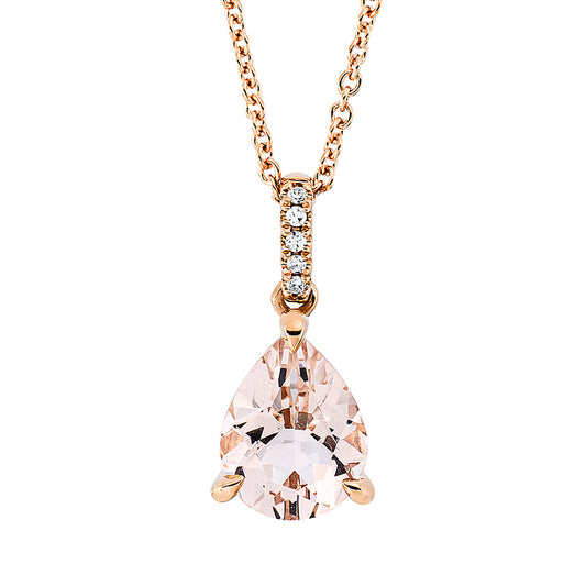 Collier 18 kt RG, mit ZÖ 42 cm, 5 Dia. 0,02 ct, TW-si, 1 Morganit 1,33 ct rosa