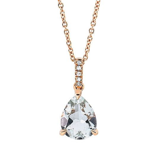 Collier 18 kt RG, mit ZÖ 42 cm, 5 Dia. 0,02 ct, TW-si, 1 Amethyst 1,50 ct grün